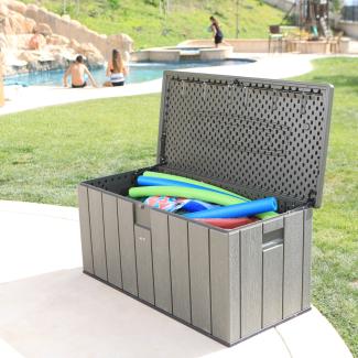 Lifetime Kunststoff Gartenbox 570 L | Auflagenbox & Gartentruhe | Dunkelgrau | 72x151x69 cm