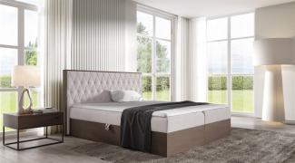 Boxspringbett Bett BROMIA 200x200 cm Dunkel Eiche Stoff Hellbeige inkl Bettkasten
