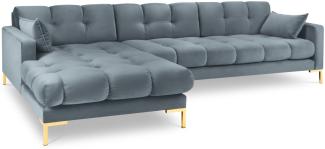 Micadoni 5-Sitzer Samtstoff Ecke links Sofa Mamaia | Bezug Light Blue | Beinfarbe Gold Metal