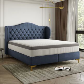 Polsterbett Doppelbett PELAGIO Stoff Whisper Dunkelblau 140x200cm inkl. Matratze