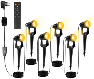 Clanmacy Gartenstrahler 6-IN-1 LED Gartenstrahler mit Erdspieß Außenstrahler IP65 Warmweiß