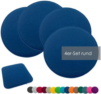 heimtexland ® Sitzkissen Set Filz Stuhlkissen Stuhlauflage Filzkissen Stuhl Polster Kissen Typ631 4er Set 35 cm Rund Marineblau