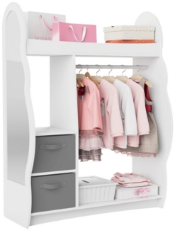 radelldar Kinderkleiderschrank Kleiderständer mit Kleiderstange (3-St) mit Spiegel & 2 Boxen & 2 Haken, Holz