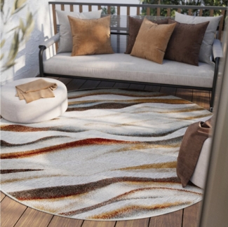 Wecon home Outdoorteppich Creek, rund, Höhe: 5 mm, für Innen & Außen, strapazierfähig, pflegeleicht, Hoch-Tief Effekt
