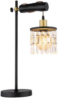 Tischleuchte, messing schwarz, Kristallbehang H 55 cm