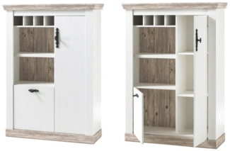 Lomadox Highboard FERNA-61, Pinie weiß und Oslo Pinie dunkel Nb. 105x146x37cm