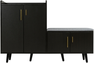 Merax Moderner Schuhbänke mit Schwarzwalnussholz, Schuhschrank, ausgestattet mit vier Aufbewahrungstüren, asymmetrischen Metallgriffen, B120/D34/H82