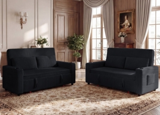 HOMALL Sofa Doppelschlafsofa, kompaktes Klappsofa, ausziehbares Schlafsofa, 5-fach verstellbare Rückenlehne, ausziehbares Sofa mit zwei Getränkehaltern, geeignet für Wohn- und Schlafzimmer