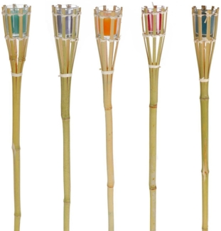 Bubble-Store Gartenfackel 5x Bambus Fackeln, Kerze mit Citronella Duft im Glas, Kerze, Gartenfackel für Draußen