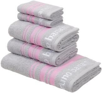 Bruno Banani Handtuch Set Daniel, 1 Duschtuch 70x140, 2 Handtücher 50x100, 2 Gästetücher 30x50, Walkfrottee (Set, 5-St), Streifen-Bordüre & Markenlogo, 100% Baumwolle