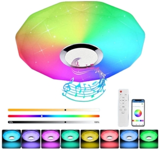 Forrlite Deckenleuchte Bluetooth Deckenlampe,48W Deckenleuchte mit Bluetooth Lautsprecher, LED Deckenlampe mit Fernbedienung oder APP-Steuerung, RGB Farbwechsel, mit Alexa und Google Assistant,für Wohnzimmer Schlafzimmer
