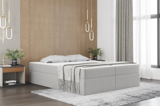 Boxspringbett Schlafzimmerbett PRIMA 180x220cm Stoff Hellgrau inkl. Bettkasten
