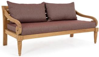 Casa Padrino Luxus Gartensofa Weinrot / Naturfarben 165x80 x H. 75 cm - Rustikales Teakholz Garten Sofa mit Kissen - Massivholz Garten Möbel - Rustikale Garten Möbel - Luxus Garten Möbel