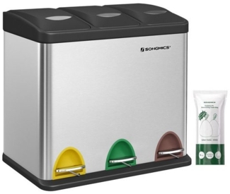 Songmics 3-in-1 Abfalleimer, Metall, 24 Liter, Silber