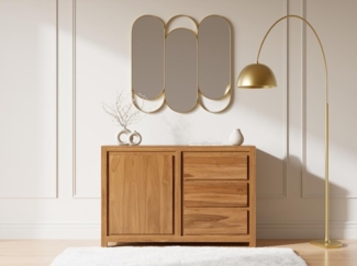 Vente-unique - Sideboard mit 1 Tür & 3 Schubladen - Teakholz - Holzfarben - ALEMIA
