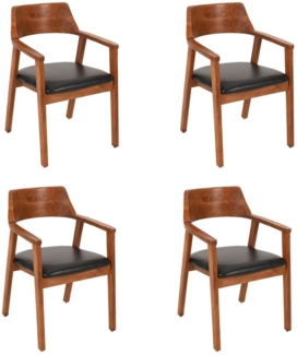 SAM Esszimmerstuhl massive Akazie nussfarben, Sitz Echtleder schwarz, ANGEL (4er-Set)