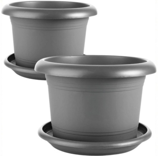 Centi Pflanzkübel XXL Blumentöpfe Ø 50 cm (2er-Set), mit Untersetzer (Anthrazit)