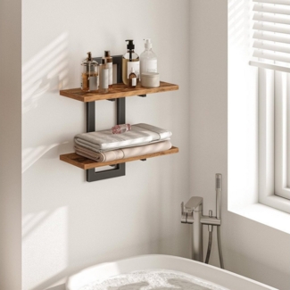 BlingBin Wandregal 2-stufige Schweberegal, Holz Wandboard, Hängende Badezimmerregale, 38*13,5*40cm, Jede Schicht kann bis zu 18 kg tragen 1-tlg, Schwebendes Regal Dekor für Küche, Bad, Wohnzimmer, Schlafzimmer