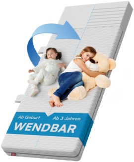 Bellabino 'Twist' Baby- und Kindermatratze 90x200 cm, Höhe 15 cm, Härtegrad H1/H2, wendbare 7-Zonen Kaltschaummatratze, abnehmbarer Bezug, Matratze für Kinder ab Geburt bis 13 Jahren