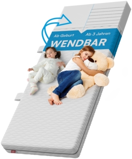 Bellabino 'Twist' Baby- und Kindermatratze 90x200 cm, Höhe 15 cm, Härtegrad H1/H2, wendbare 7-Zonen Kaltschaummatratze, abnehmbarer Bezug, Matratze für Kinder ab Geburt bis 13 Jahren