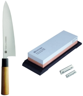 CHROMA Messer-Set Haiku Messerset: Kochmesser + XL-Kombi-Schleifstein + Schleifhilfen (Spar-Set, 3-tlg)