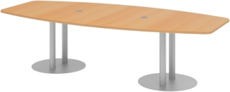 bümö Konferenztisch oval 280x130 cm großer Besprechungstisch in Buche, Besprechungstisch mit Säule in silber, Meetingtisch für 10 Personen, XXL-Tisch für Besprechungsraum & Meeting, KT28S-6-S