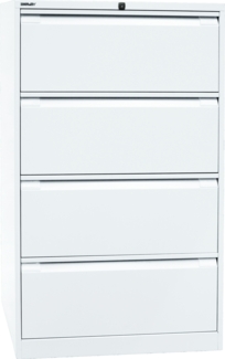 BISLEY Hängeregistraturschrank mit Schloss aus Metall in verkehrsweiß, 4 Schubladen, doppelbahnig - Hängeregisterschrank abschließbar, Hängeregistratur für Hängemappen & Hängeordner, DF4-696