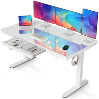 Glas Höhenverstellbarer Schreibtisch 140x60 Elektrisch USB Standing White