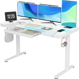 Glas Höhenverstellbarer Schreibtisch 140x60 Elektrisch USB Standing White
