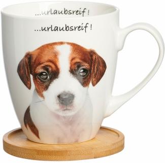 Ritzenhoff & Breker Becher Tierisch Cool Urlaubsreif, mit Untersetzer, Kaffeebecher, Tasse, mit Henkel, Porzellan, Weiß, 600 ml, 409512