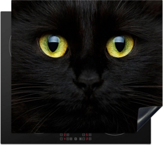 MuchoWow Herd-Abdeckplatte Katze - Schwarz - Tiere - Katzen, Vinyl, (1 tlg), Abdeckplatte für Ceranfeld, Herd Inductionsmatte, 60x50 cm