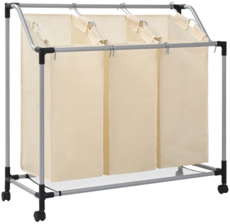 vidaXL Wäschekorb mit 3 Taschen Creme Stahl 282427