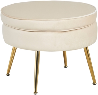 Sitzpouf rund Samt Beige Sitzhocker Hocker Fußhocker Stoffhocker