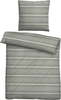 biberna 0840503 Melange-Flanell Bettwäsche QUERSTREIFEN, sturmgrau, 1x 155x220 cm + 1x 80x80 cm