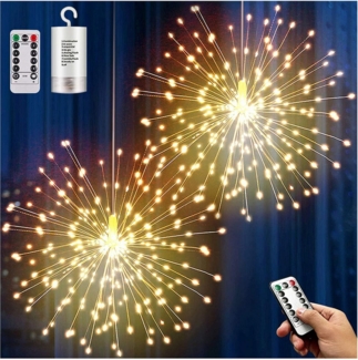 Qualra LED-Lichterkette 200LEDs Feuerwerk Lichterkette Batterie 8 Modi Hängend Fernbedienung, Draußen Weihnachtsdekoration