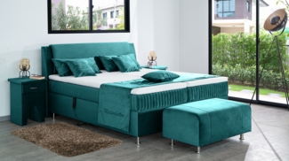 Meisterbetten Boxspringbett Mari 160x200 in VS-Türkis, Matratzenbezug Mask, Ergoflex-Topper