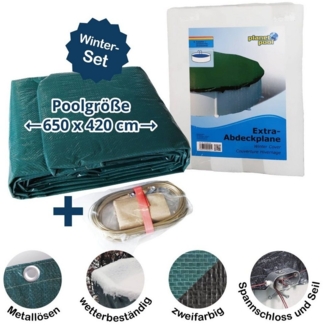 Waterman Pool-Abdeckplane Abdeckplane für 650x420cm Acht-/Oval Pools und Sch (Komplett-Set), Spannseil