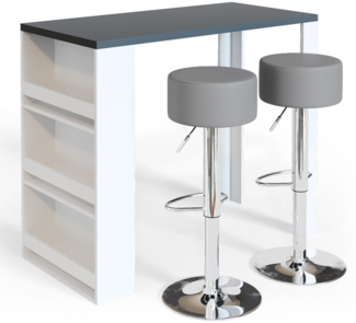 Bartisch-Set Weiß/Grau 57 x 117 cm mit 2 Barhockern Vicco