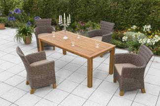 YOURSOL by Merxx Gartenmöbel Set Toskana 4 Personen mit Tisch 185 x 90 cm, Natur, Akazienholz