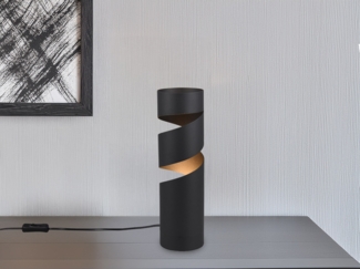 Moderne Tischleuchte STREAM Zylinder aus Metall in Schwarz, Höhe 35cm