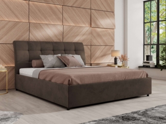 Polsterbett mit Lattenrost Gasfeder Doppelbett GALA CLASSIC gepolstert Kopfteil Bettkasten Pocket Matratze - 140x200 cm - Braun Velvet - VIRE LUX