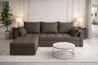 AX LIVING Ecksofa ELIF Braun mit Schlaffunktion L-Form, Sofa mit Bettkasten - Moderne Ecksofa, Wohnzimmer Ecksofa - Eckcouch Braun - Links