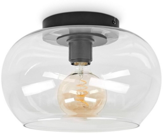 hofstein Deckenleuchte »Cardeto« moderne Deckenlampe aus Metall/Glas in Schwarz/Klar, ohne Leuchtmittel, Leuchte im Retro/Vintage-Design mit Schirm aus Glas (31cm), 1xE27