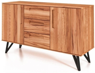 Kommode Rolo aus Kernbuche massiv 136x45x81 mit 2 Türen 3 Schubladen Metallbeine