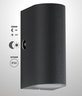 TRANGO LED Außen-Wandleuchte, Helligkeitssensor, 8012-RSAL LED UP & DOWN IP44 Außenwandleuchte aus Aluminium, Wandstrahler modern in Rund Anthrazit mit Dämmerungssensor (automatische Tag & Nacht-Schaltung) außen & innen Wandlampe, Außenlampe, inkl. 2x ...