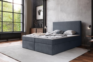 AX LIVING Boxspringbett 180x200 Kilve Dunkelgrau mit Bettkasten Topper
