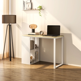 Computertisch Schreibtisch 100x54 cm Mit 4 Flexiblen Fächern Eichenoptik Stahlbeine Homeoffice
