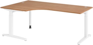 bümö Eckschreibtisch höhenverstellbar 200x120 cm in Nussbaum, Metallgestell in weiß - Schreibtisch groß, Bürotisch höhenverstellbarer, Büroschreibtisch & Computertisch PC Tisch Büro, X82-N-WW