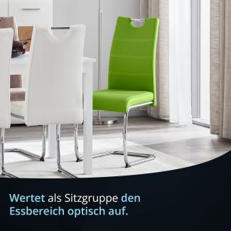 KHG 2er Set Esszimmerstühle Schwingstuhl Polsterstuhl Küchenstuhl Kunstleder Grün - Design Stuhl Sitzhöhe 48 cm - Freischwinger mit integriertem Griff