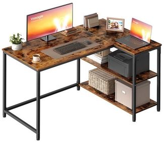 VASAGLE Schreibtisch mit Stauraum, L-Form Computertisch, höhenverstellbare Ablage, Büro, 110 x 80 cm, braun